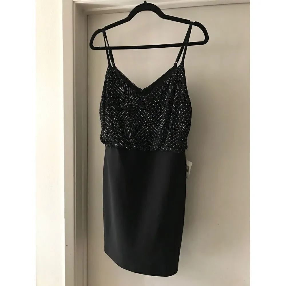NWT~Teeze Me Black & Silver Glitter Blouson Top Strappy Mini Dress Jr Size 11/12
